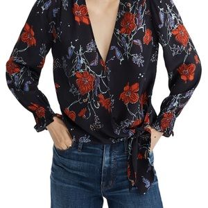 Madewell Silk Smocked-sleeved Wrap Top
